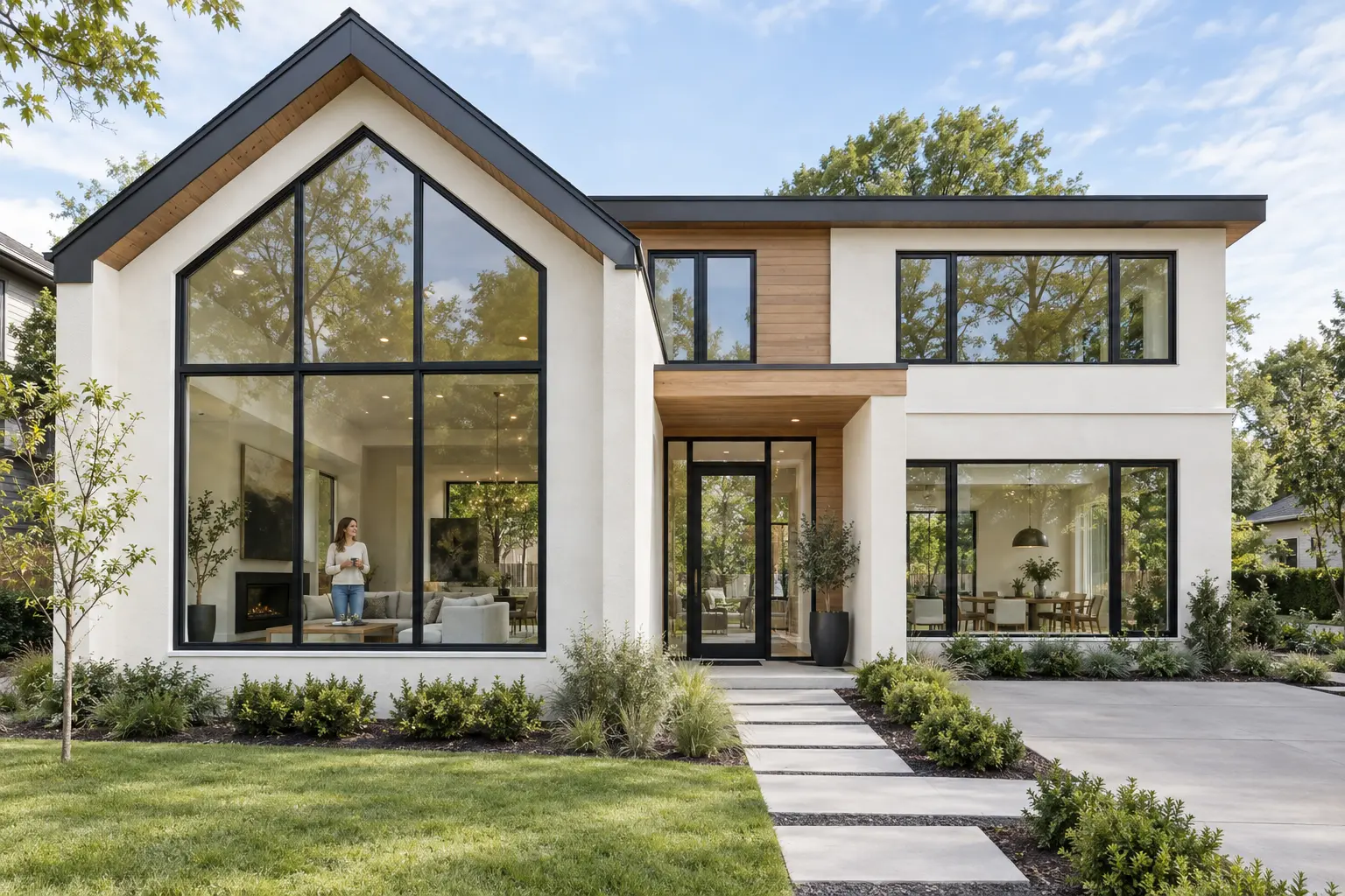 Modern single-family home with slim black aluminum windows
